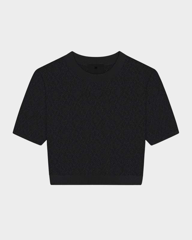 4G Pointelle Knit Short-Sleeve Crop Sweater
